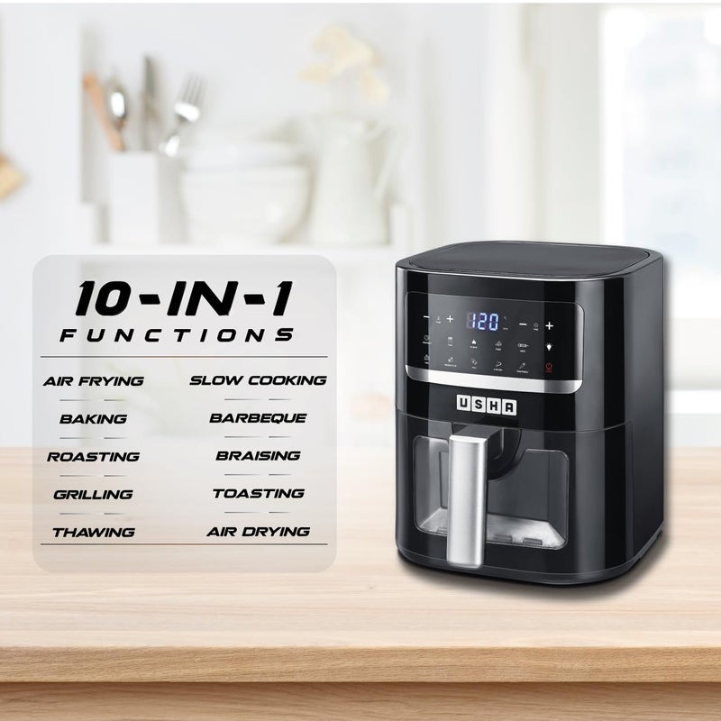 Usha Ichef Smart Air Fryer 4.5L,10 In 1 Functions10 Preset Menu|Digital Display&Touch Panel|Transparent Window|Illuminated Chamber|Turbo Air Circulation|Oil Free Cooking|Auto Pause/Start(Black),1350W - Image 3