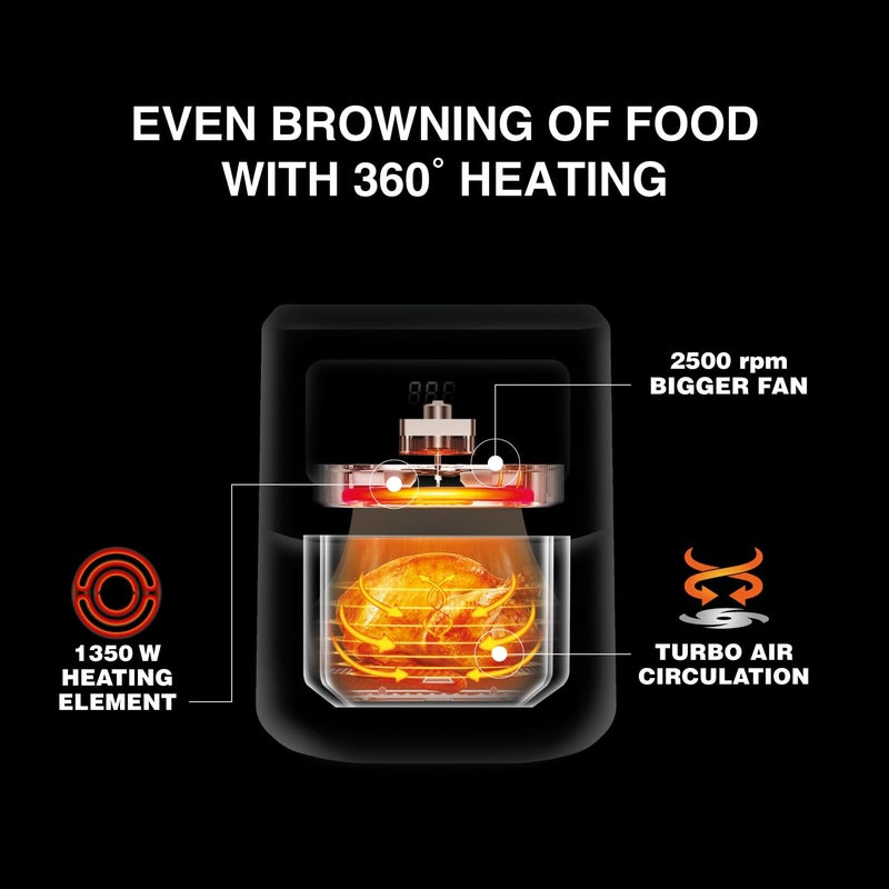 Usha Ichef Smart Air Fryer 4.5L,10 In 1 Functions10 Preset Menu|Digital Display&Touch Panel|Transparent Window|Illuminated Chamber|Turbo Air Circulation|Oil Free Cooking|Auto Pause/Start(Black),1350W - Image 4