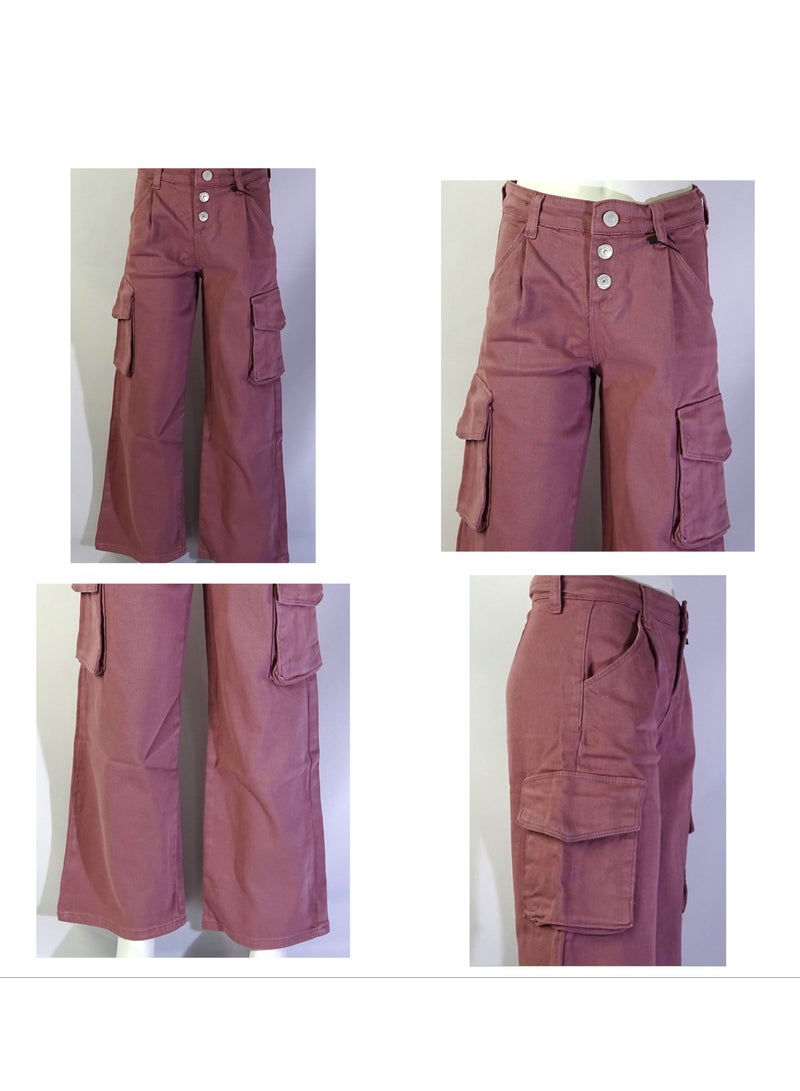 SHELTER "Turkish-made Girls' pants with a buttoned waistband, multiple pockets, and solid colors from the Shelter collection 23022." - Image 1