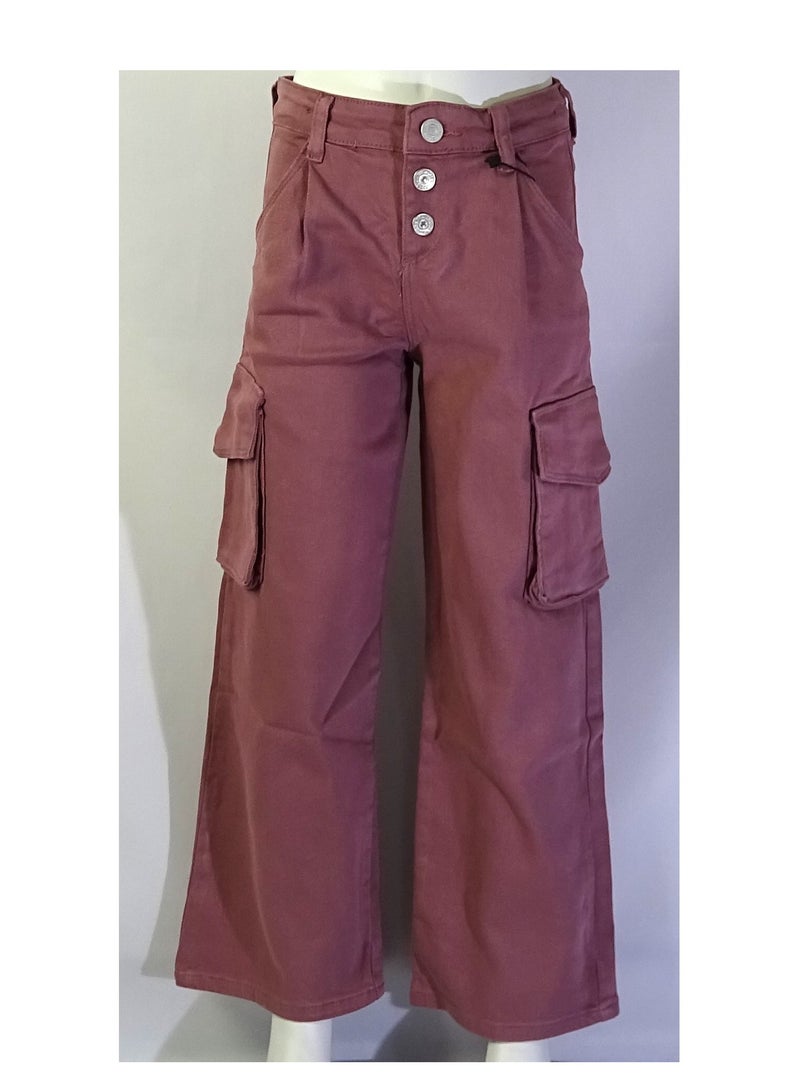 SHELTER "Turkish-made Girls' pants with a buttoned waistband, multiple pockets, and solid colors from the Shelter collection 23022." - Image 2