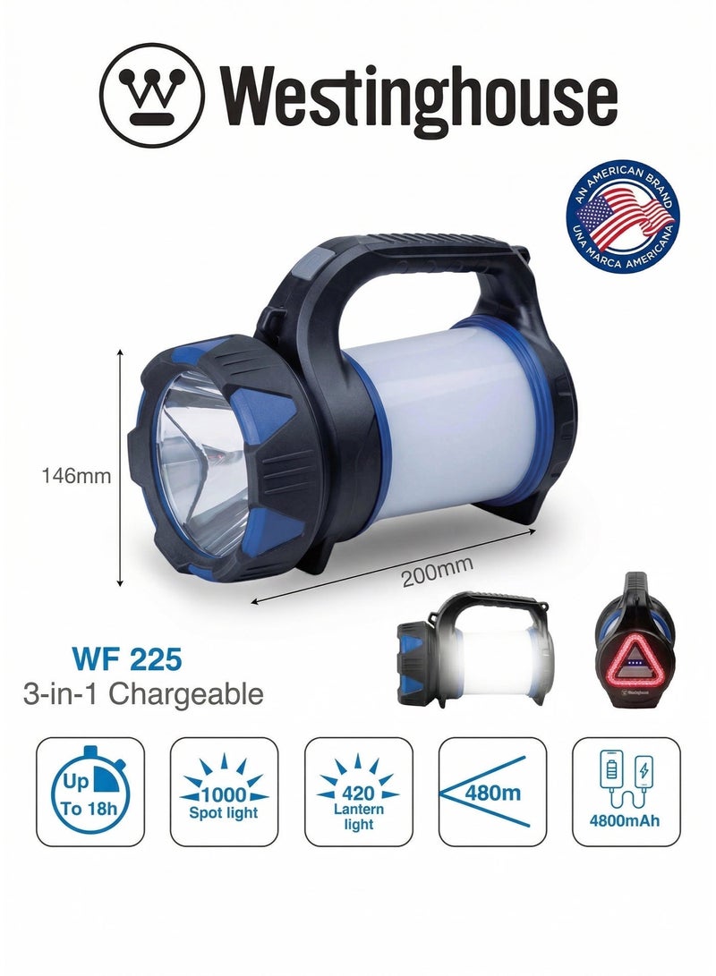 ويستنجهاوس مصباح بحث WF225-CB من وستنجهاوس WF225-CB قابل للشحن - شعاع 1000 لومن و7 أوضاع، مصباح كشاف LED ثنائي اللون SMD + 10 وات LED، بطارية 4800 مللي أمبير، مصباح كشاف للطوارئ للتخييم والتنزه وانقطاع التيار الكهربائي والإنقاذ في الهواء الطلق - Image 1
