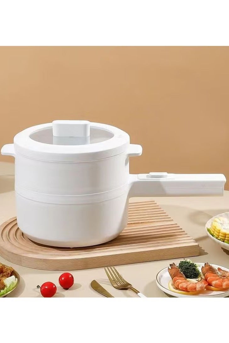Denx 2L Electric Hot Pot with Steamer & Temperature Control, Non-Stick Electric Cooker , Electric Skillet, Frying Pan, Electric Saucepan, for Noodles, Egg, Steak, Oatmeal - Image 1