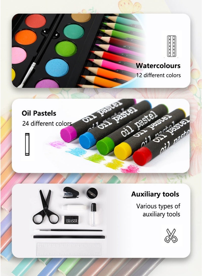 CAYGA 150 Art Supplies, Deluxe Colouring Art Set,Easy to Carry, Non Toxic, Great Gift for Kids, Ideal Gift for Beginners and Kids Aged 3+ Pink - Image 4