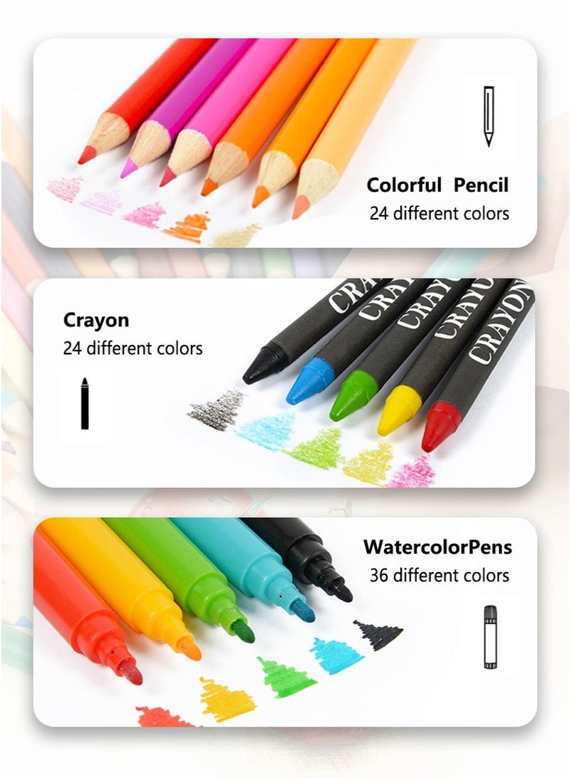 CAYGA 150 Art Supplies, Deluxe Colouring Art Set,Easy to Carry, Non Toxic, Great Gift for Kids, Ideal Gift for Beginners and Kids Aged 3+ Pink - Image 3
