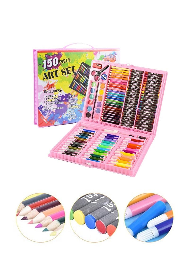 CAYGA 150 Art Supplies, Deluxe Colouring Art Set,Easy to Carry, Non Toxic, Great Gift for Kids, Ideal Gift for Beginners and Kids Aged 3+ Pink - Image 2