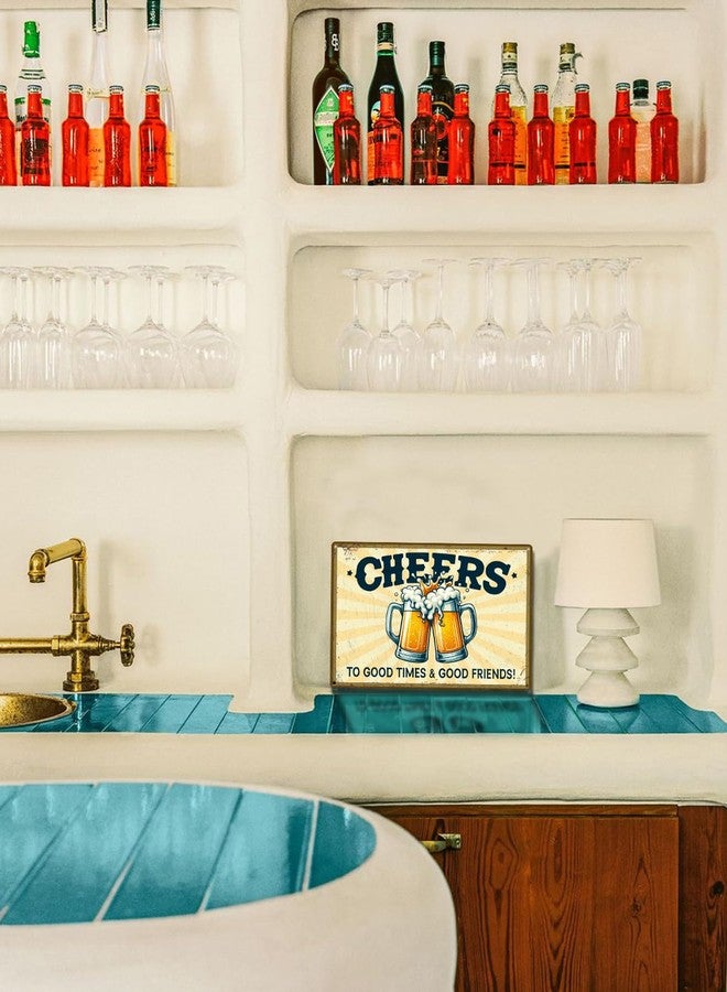 ALKB Vintage Bar Decor Pub Cheers Sign 8x12 Inch for Man Cave Wall Decor - Cheers to Good Time & Good Friends - Image 4