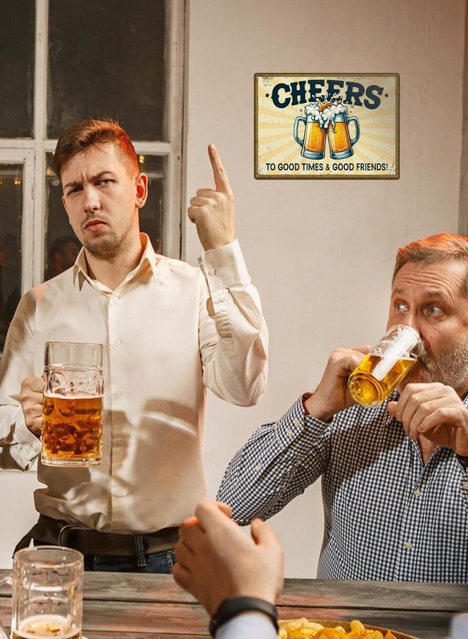 ALKB Vintage Bar Decor Pub Cheers Sign 8x12 Inch for Man Cave Wall Decor - Cheers to Good Time & Good Friends - Image 3