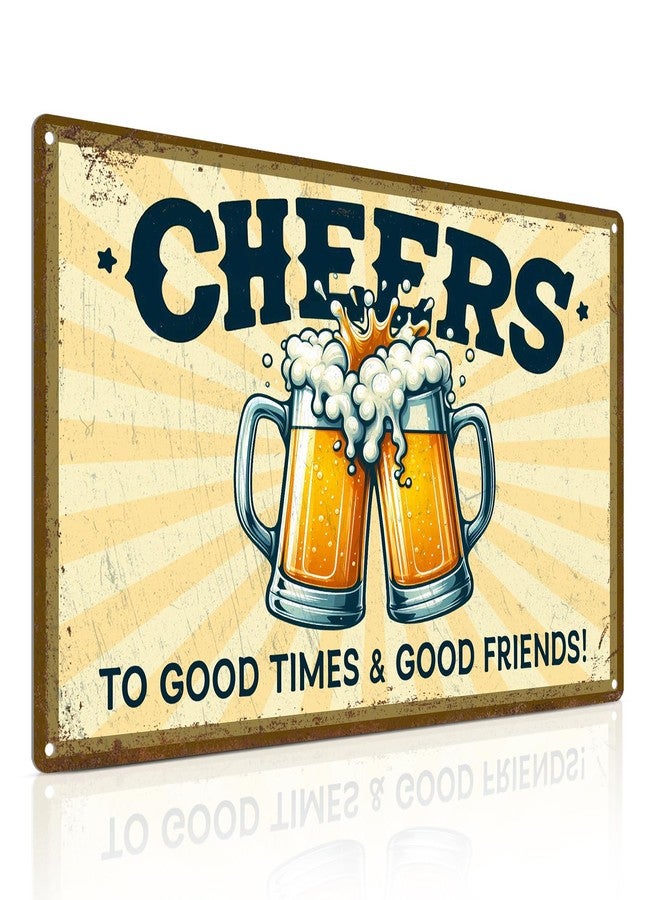 ALKB Vintage Bar Decor Pub Cheers Sign 8x12 Inch for Man Cave Wall Decor - Cheers to Good Time & Good Friends - Image 1