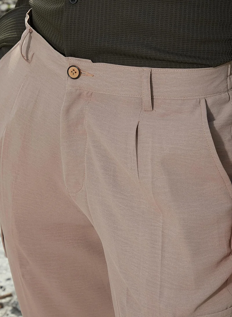 Campus Sutra Men's Khaki Beige Crinkled Utility Trousers