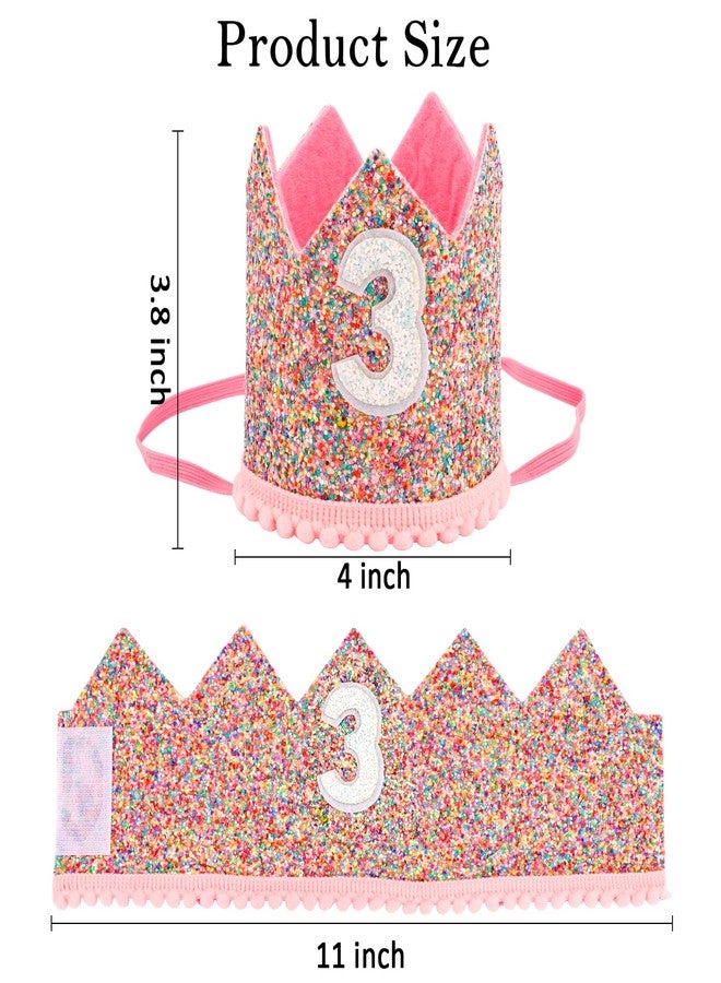 SuPoo Girl's 3rd Birthday Party Supplies - Glitter Crown Tiara with Elastic Band, Sprinkle Headband, Happy Birthday Cap for 3 Year Old Princess - Image 5