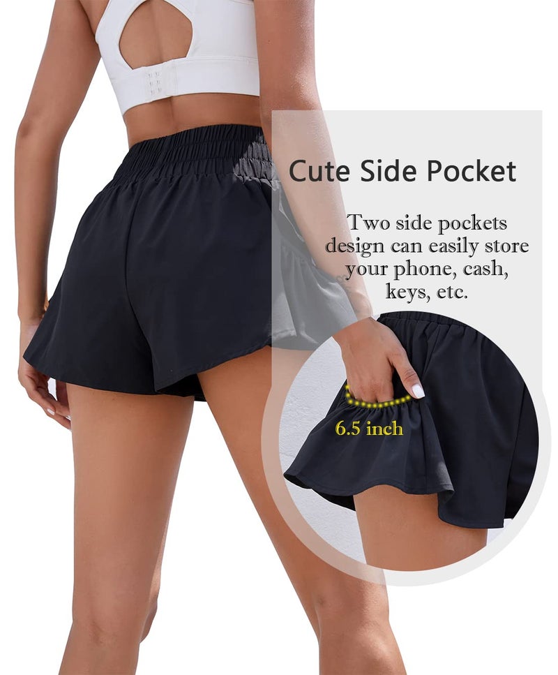 BMJL Womens High Waisted Shorts Athletic Running Shorts Workout Gym Quick Dry Flowy Shorts with Pockets(XL,Black) - Image 4