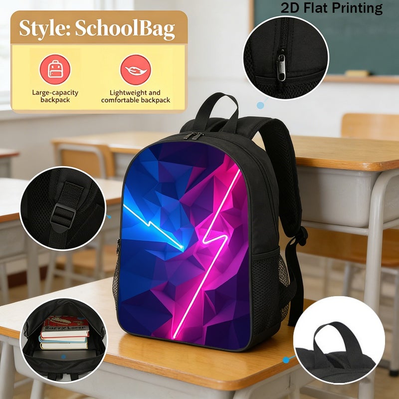 Fashion neon lightning bolts Backpack Durable Water Resistant 2D Flat Print for gym travel outdoor for Unisex - Image 2