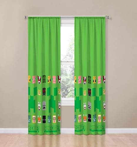 Sunny Side Up Window Curtains for Kids Bedroom 4Piece Drape Set with 2 Tiebacks Green Minecraft 42 W x 84 L Pack of 2 - Image 3