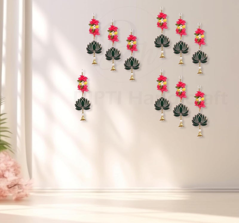 DIPTI HANDICRAFT DIPTI HANDICRAFT Toran Handmade Lotus Artificial Flower Wall and Door Hanging Canton Wall Decor Lotus with jhumki Style Hanging for Home DecorDiwaliWedding and All Festival Decor Pack of 10  - Image 2