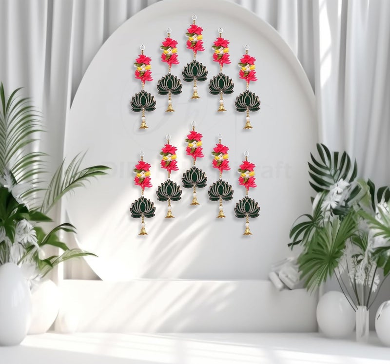 DIPTI HANDICRAFT DIPTI HANDICRAFT Toran Handmade Lotus Artificial Flower Wall and Door Hanging Canton Wall Decor Lotus with jhumki Style Hanging for Home DecorDiwaliWedding and All Festival Decor Pack of 10  - Image 1