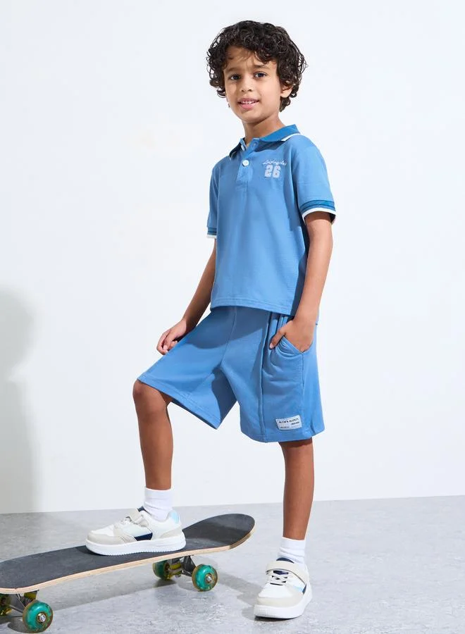 Styli Boys Light Blue Contrast Trims Polo T-Shirt and Shorts Set