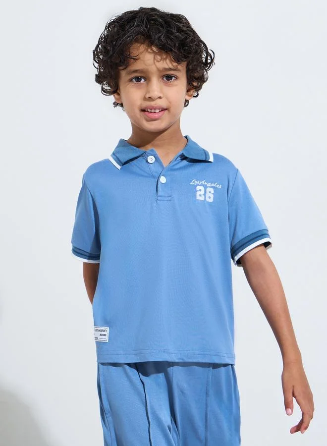 Styli Boys Light Blue Contrast Trims Polo T-Shirt and Shorts Set