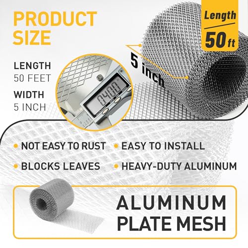 EUSTREER Aluminum Gutter Guard 5 Inch x 50 Feet Roll, Aluminum Leaf Filter Gutter Protection, Leaf Guard Protects from Branches, Leaves, Debris, Easy Install, Does Not Rust - Image 3