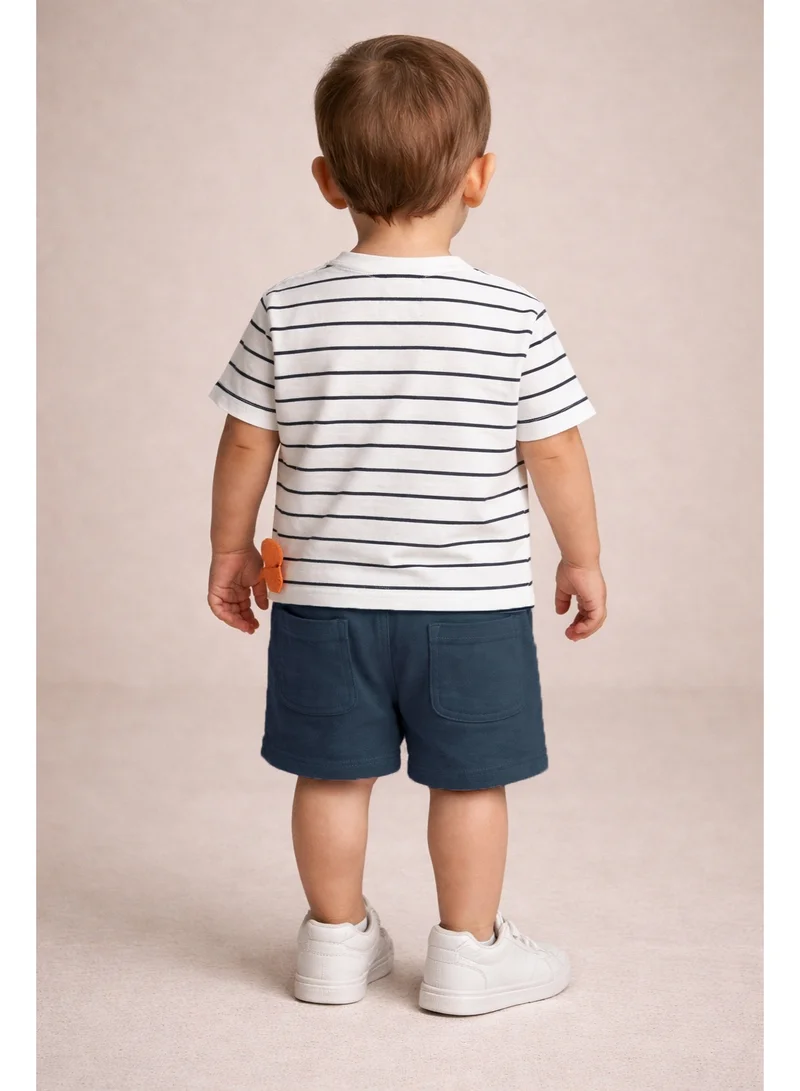 ديركجي طقم ولادي قطعتين قميص مخطط سمكة الصياد وشورت بجيب