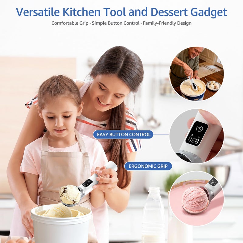 FrostJoy Electric Heated Ice Cream Scoop, Kitchen Gadget with Digital LED Temperature Display for Easy Scooping Rechargeable Scooper Dessert Server 5000mAh USB Powered IP67 Waterproof Kitchen Tool 2 Oz Max158â„‰ - Image 4