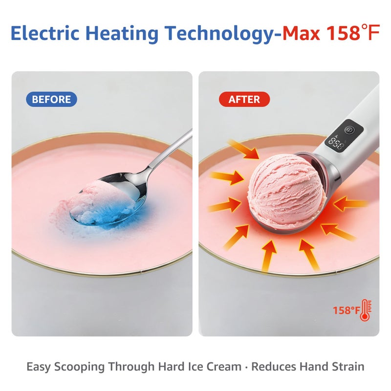 FrostJoy Electric Heated Ice Cream Scoop, Kitchen Gadget with Digital LED Temperature Display for Easy Scooping Rechargeable Scooper Dessert Server 5000mAh USB Powered IP67 Waterproof Kitchen Tool 2 Oz Max158â„‰ - Image 2