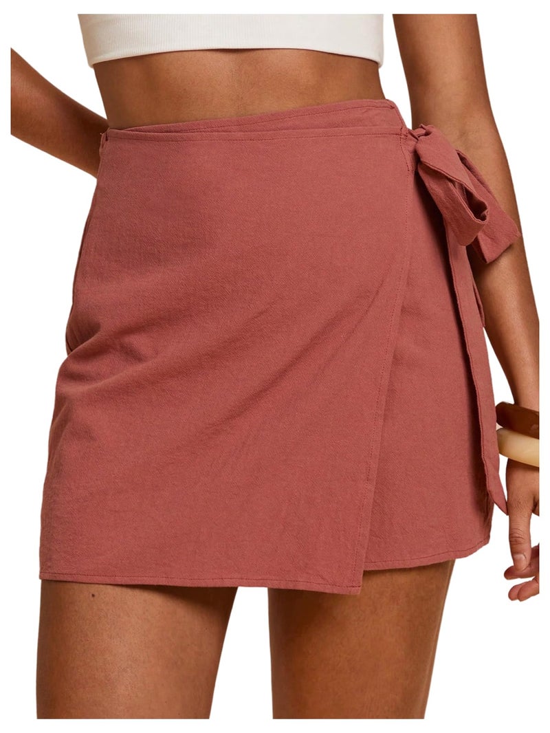 MakeMeChic Women's Summer Boho Wrap Mini Skirt Beach Vacation Short Skirts Rust Brown X-Small - Image 1