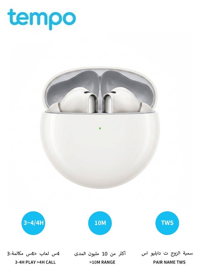 Tempo True Wireless In-Ear Earbuds, Dynamic Adaptive Noise Reduction, Surround Stereo, IP54 Sweatproof Fast Charge, For Commute Office Gym Running Driving Study Travel White Earphones - Image 1