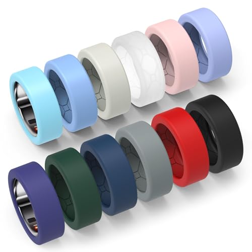 YWXTW [12 Pack Cover for Oura Ring 3/4 Ceramic, Samsung & Ultrahuman Ring, [Upgraded Anti-Slip Design] Diamond Texture Anti-Scratch Silicone Protector for Men/Women, Multicolor S-Patent Pending - Image 1