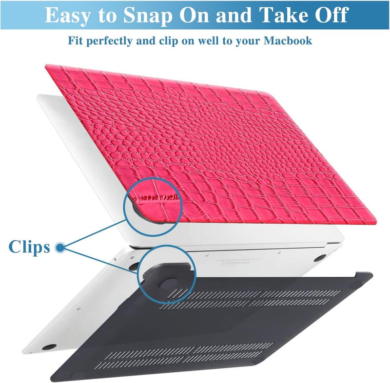 KEROM Compatible for Crocodile MacBook Pro 13 Inch Case 2025-2016 M2 M1 A2338 A2289 A2251 A2159 A1989 A1706 A1708, Textured Aligator Skin Snakeskin PU Leather Hardshell & Keyboard Cover, Pink - Image 3