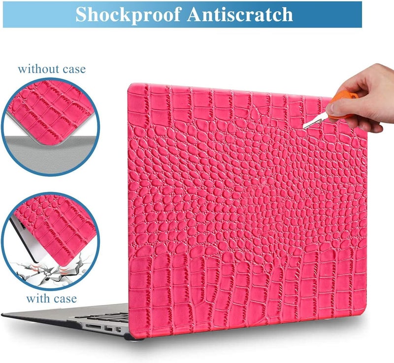 KEROM Compatible for Crocodile MacBook Pro 13 Inch Case 2025-2016 M2 M1 A2338 A2289 A2251 A2159 A1989 A1706 A1708, Textured Aligator Skin Snakeskin PU Leather Hardshell & Keyboard Cover, Pink - Image 2