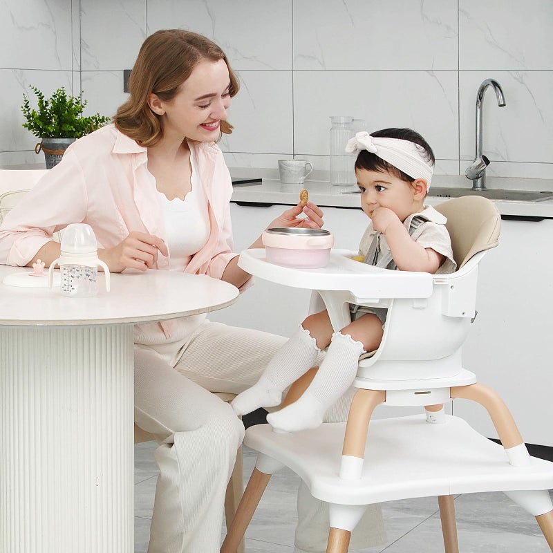 Komcot Baby High Chair, 7 in 1 Convertible High Chairs for Babies and Toddlers, Kids Learning Table, Building Block Table, Toddler Dining Chair with 360Â° Rotating Seat, 5-Point Safety Harness (Khaki) - Image 2