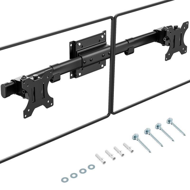 PUTORSEN Dual Monitor Wall Mount, Horizontal Assembly Mount for 2 Monitor Screens up to 27 inches,Max. 10kg, VESA 75x75/100x100mm - Image 1