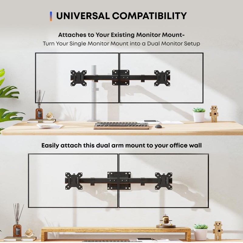 PUTORSEN Dual Monitor Wall Mount, Horizontal Assembly Mount for 2 Monitor Screens up to 27 inches,Max. 10kg, VESA 75x75/100x100mm - Image 2