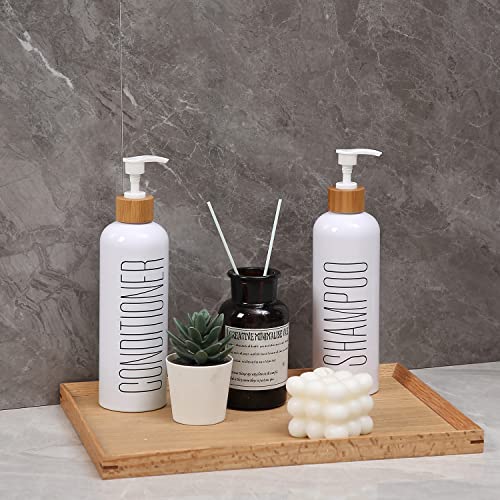 HOMCDALY Shampoo and Conditioner Dispenser, 16oz 3-Pack Refillable Shampoo and Conditioner Bottles, Empty Shampoo Bottles Refillable with Bamboo Pump, Bathroom Shower Shampoo Dispenser Set - Image 3