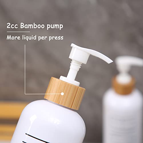 HOMCDALY Shampoo and Conditioner Dispenser, 16oz 3-Pack Refillable Shampoo and Conditioner Bottles, Empty Shampoo Bottles Refillable with Bamboo Pump, Bathroom Shower Shampoo Dispenser Set - Image 5