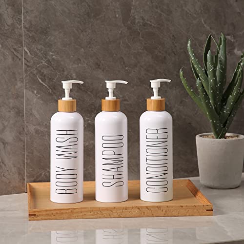 HOMCDALY Shampoo and Conditioner Dispenser, 16oz 3-Pack Refillable Shampoo and Conditioner Bottles, Empty Shampoo Bottles Refillable with Bamboo Pump, Bathroom Shower Shampoo Dispenser Set - Image 2