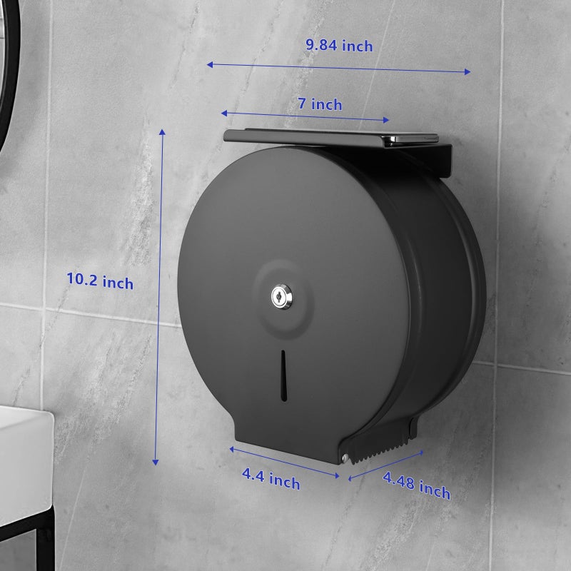 Gorlary Commercial Jumbo Toilet Paper Dispenser with Shelf, Wall Mount Stainless Steel Roll Holder, Matte Black Toilet Tissue Dispensers - Image 4