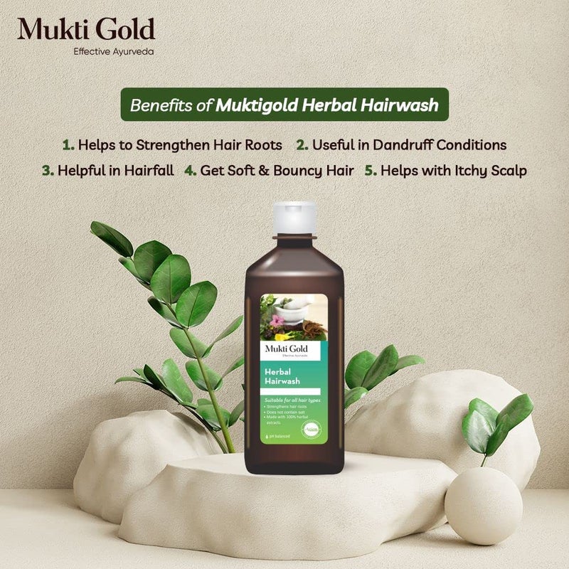 Muktigold Mukti Gold Herbal Hairwash 400mL Shampoo for Hairfall and Hair Growth For all Hair Types Herbal Shampoo with 15 Ayurvedic Herbs Sulphate and Paraben Free Pack of 2 - Image 3