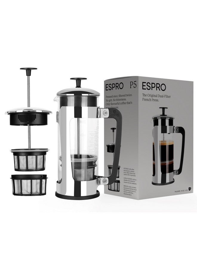 Espro ESPRO - P5 18 ounce French Press Coffee Maker - Double Micro-Filtered Tea and Coffee Press, Grit-Free and Bitterness-Free Brews, Durable Stainless Steel Frame, (Polished Stainless Steel) - Image 1