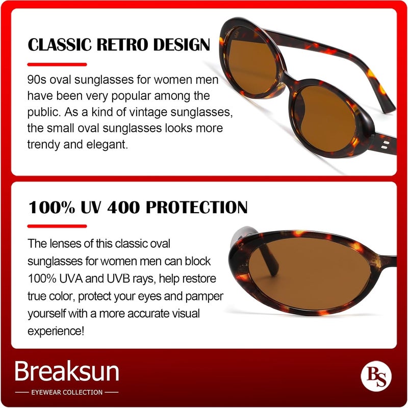 Breaksun Retro Oval Sunglasses for Women Men Fashion Small Oval Sunglasses 90s Vintage Shades - Image 5