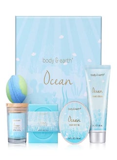 BODY & EARTH Gifts for Women, Bath Set with Ocean Scented Spa Gifts for Her,Includes Scented Candle, Body Butter, Hand Cream, Bath Bar and Bomb,5 Pcs Bath Set, Gifts Set for Women,Gifts for Mom,Mother's Day Gifts,  - Image 5