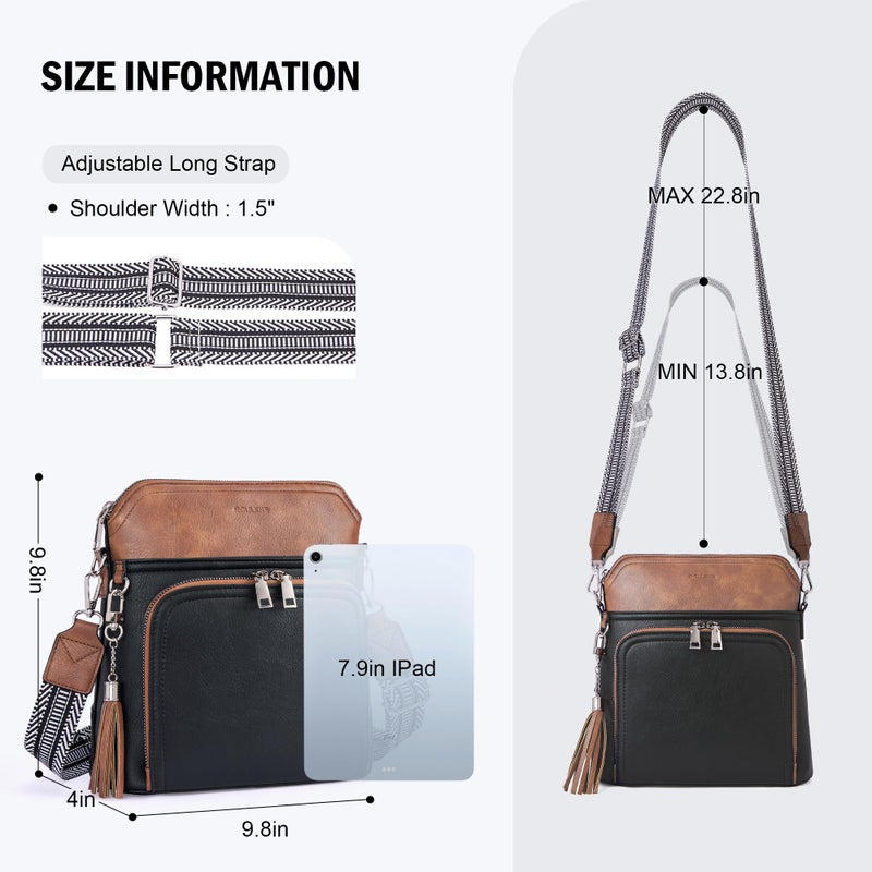 Roulens Crossbody Purse for Women Vegan Leather Medium Crossbody Wallet Bag for Travel Women Shoulder Handbags with Tassel - Image 4