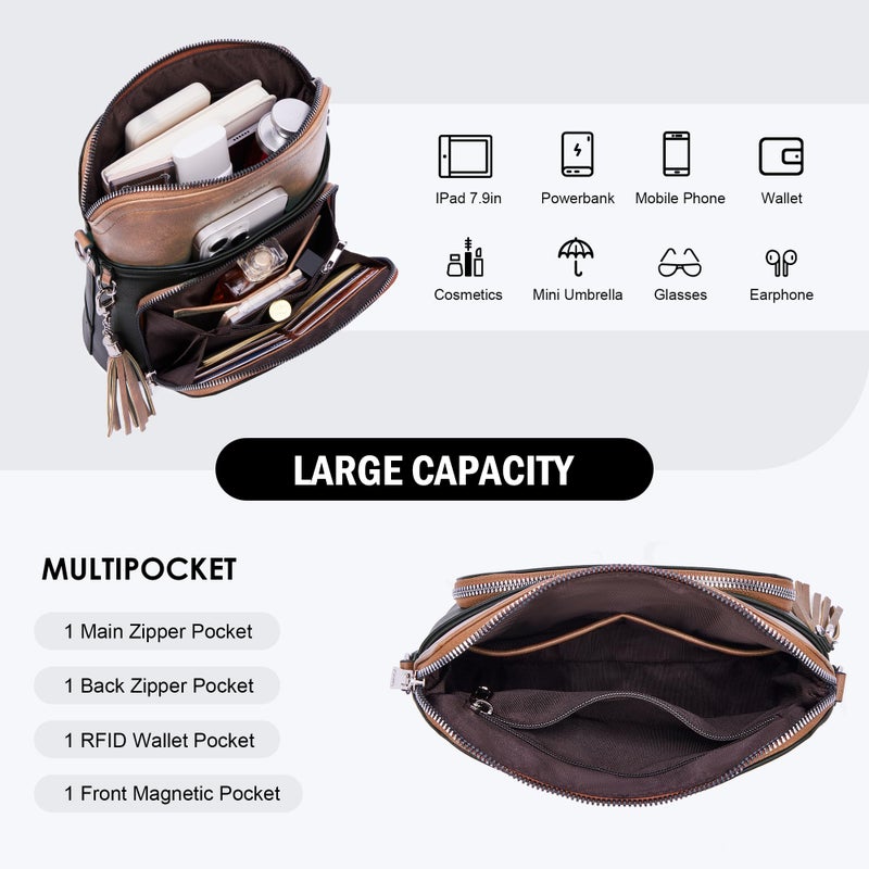 Roulens Crossbody Purse for Women Vegan Leather Medium Crossbody Wallet Bag for Travel Women Shoulder Handbags with Tassel - Image 5