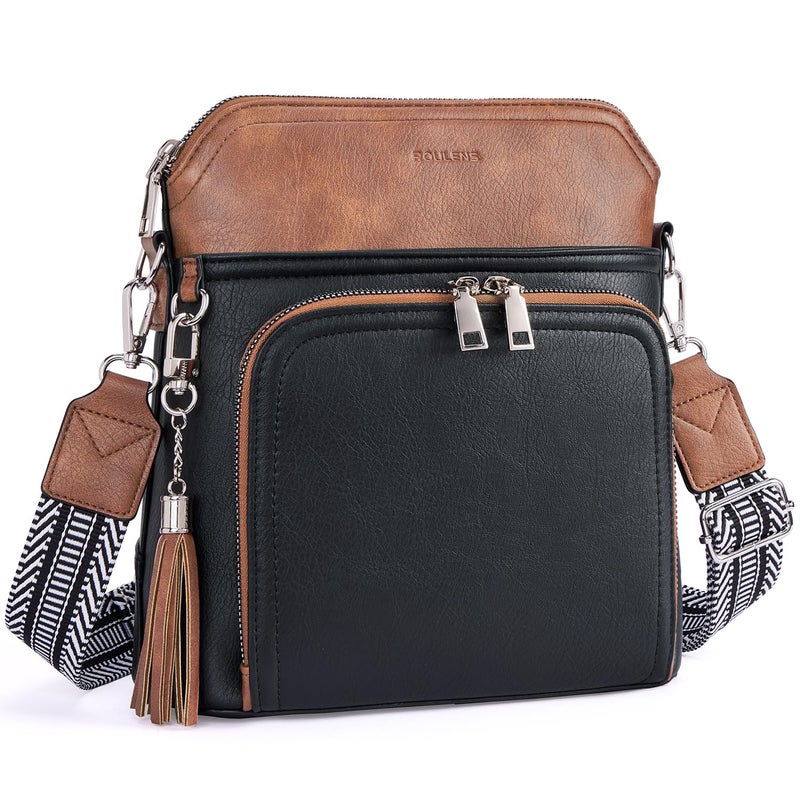 Roulens Crossbody Purse for Women Vegan Leather Medium Crossbody Wallet Bag for Travel Women Shoulder Handbags with Tassel - Image 1