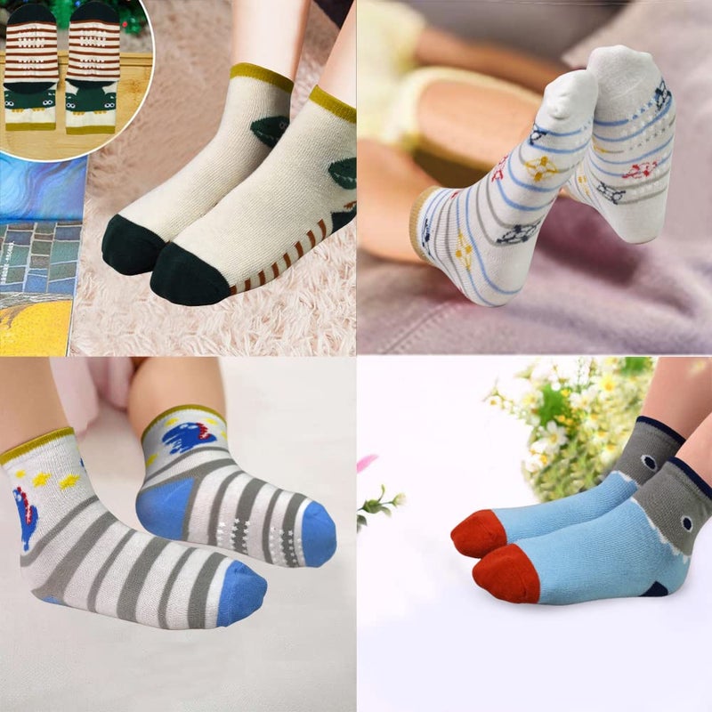 Tphon Non Slip Kids Toddler Socks with Grippers Baby 12 Pairs Anti Skid Socks for Boys Girls for 6-12 Months Children - Image 4