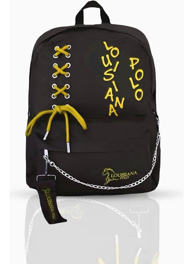Louisiana Polo - Laptop Compartment School Bag Black Yellow 1141 - Image 1