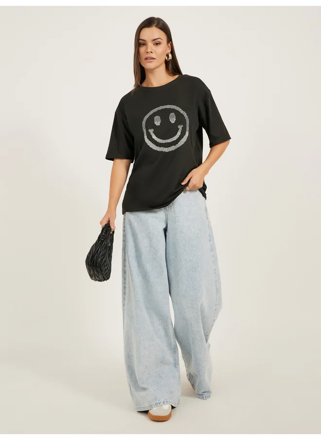 ستايلي Styli Oversized Graphic Print Short Sleeve T-Shirt