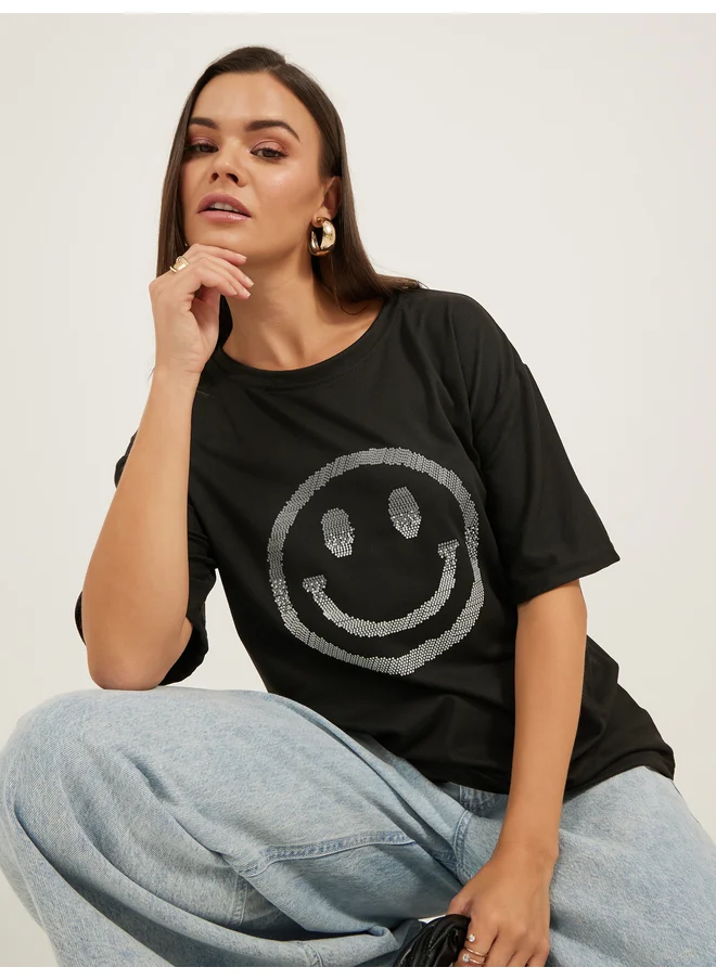 ستايلي Styli Oversized Graphic Print Short Sleeve T-Shirt