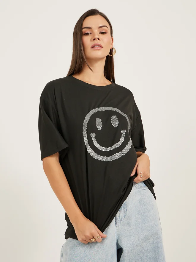 Styli Styli Oversized Graphic Print Short Sleeve T-Shirt