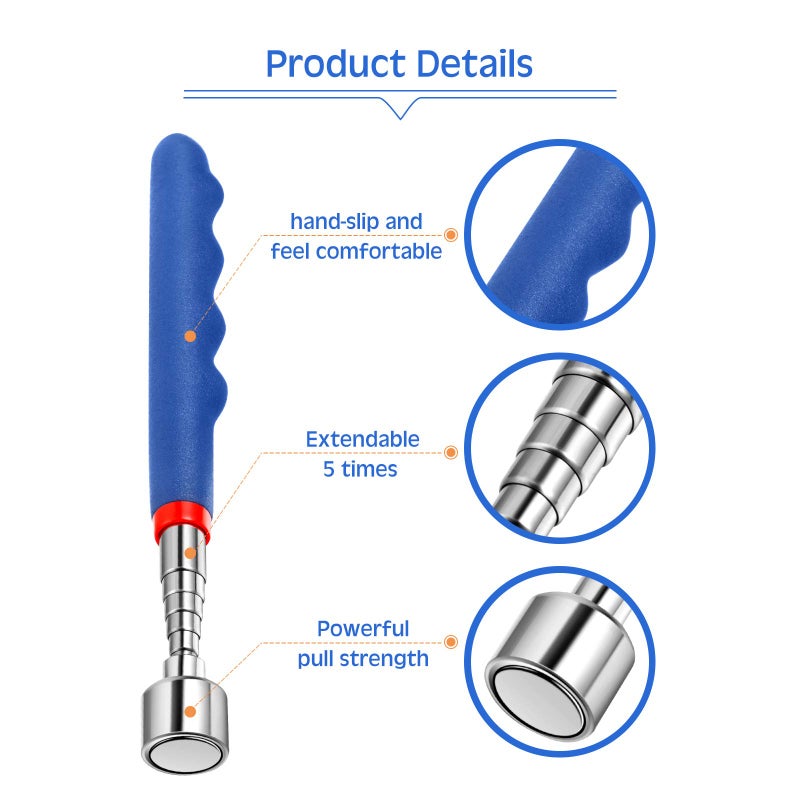 Patelai Telescoping Magnetic Pickup Tool 20 Lbs Magnet Extension Tool Telescoping 30 Inch Extendable Stick Gadget for Men Suitable for Birthday Father's Day Christmas(Blue,1 Piece) - Image 3